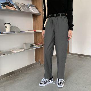 Elastic Waist Straight-cut Pants Dark Gray - One Size