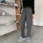 Elastic Waist Straight-cut Pants Dark Gray - One Size