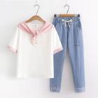Set: Short-sleeve T-shirt + Straight Leg Jeans