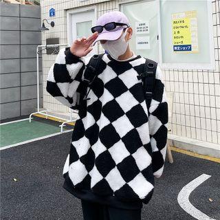Argyle Fleece Sweatshirt Argyle - Black & White - One Size