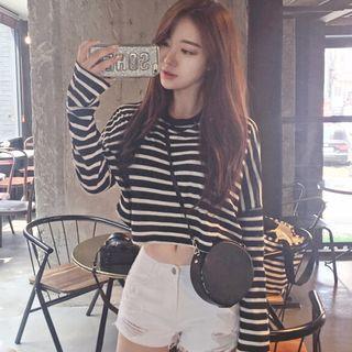 Long-sleeve Crop Striped T-shirt