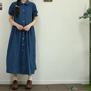 Peter Pan-collar Puff-sleeve Maxi Shirtdress