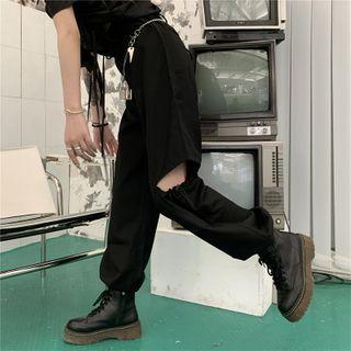 Cut-out Drawstring-cuff Wide-leg Pants