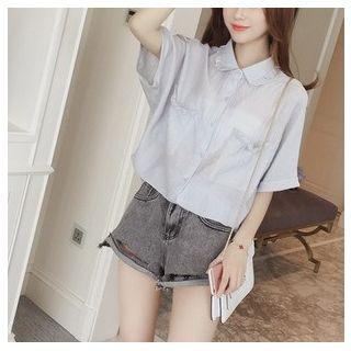 Elbow Sleeve Frill Trim Shirt
