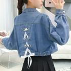 Lace-up Cropped Denim Jacket