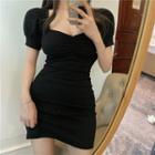 Short-sleeve Bodycon Mini Dress Black - One Size