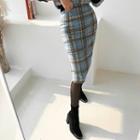 Woolen Plaid Pencil Skirt