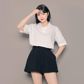 Open-placket Cuff-sleeve Top
