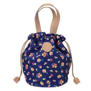Floral Drawstring Tote Dark Blue - One Size