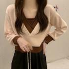 Mock Two-piece Color Block Long-sleeve Knit Top