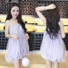 Spaghetti Strap Mini A-line Mesh Dress Violet - One Size