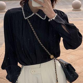 Contrast Stitching Shirt / Short-sleeve Midi Dress