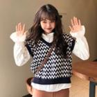 Long-sleeve Top / Patterned Knit Vest