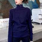 Open-back Long-sleeve Sweater As Figure - One Size
