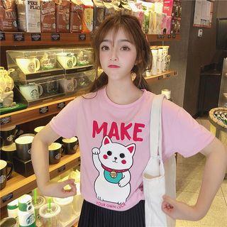 Cartoon Printed Short-sleeve T-shirt Pink - One Size