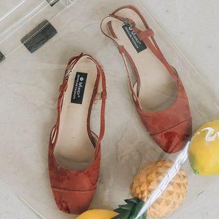 Faux Suede Square Toe Low Heel Sandals