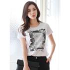 Short-sleeve Glittered Printed T-shirt