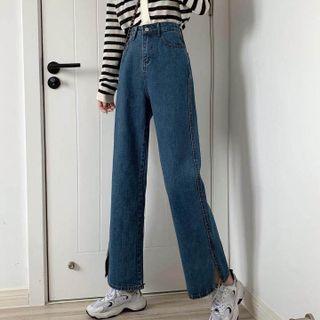 Side-slit Wide Leg Jeans