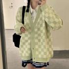 Checker Print Cardigan Green - One Size