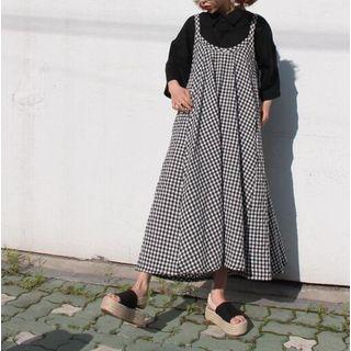 3/4-sleeve Shirt / Check Maxi Jumper Dress