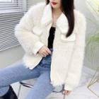 Long-sleeve Faux Pearl Furry Jacket
