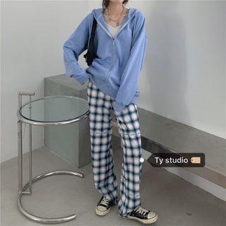 Plaid Wide-leg Pants / Zip Hoodie