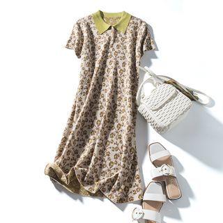 Short-sleeve Floral Print Polo Midi Dress