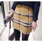 Wool Blend Check Mini Pencil Skirt