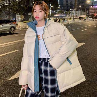 Oversize Color Block Zip Padded Jacket