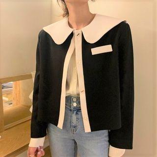 Contrast Collar Single-breasted Cropped Jacket
