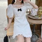 Short-sleeve Bow Detail Lace Trim A-line Dress