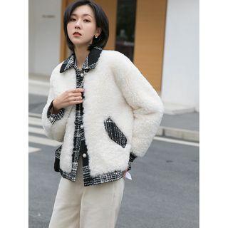 Plaid Panel Fleece Single-breasted Jacket