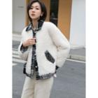 Plaid Panel Fleece Single-breasted Jacket