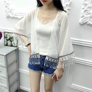 Chiffon Tassel Lace Light Jacket White - One Size