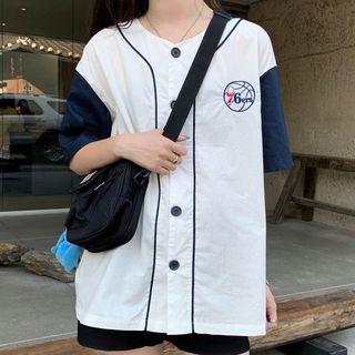 Couple Matching Short-sleeve Baseball Jacket As Shown In Figure - One Size