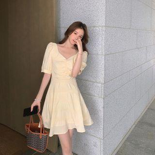 Elbow-sleeve Cut-out A-line Chiffon Dress