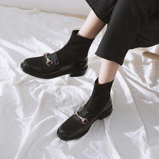 Genuine Leather Paneled Low Heel Short Boots