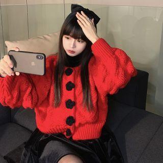 Lantern-sleeve Cropped Cardigan / Mini A-line Skirt