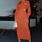 Set: Halter Sweater Midi Sheath Dress + Knit Top