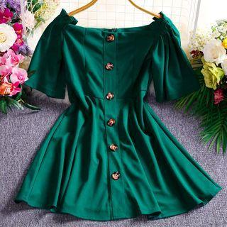 Buttoned Off-shoulder Mini A-line Skirt