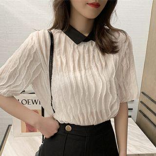 Short-sleeve Textured Chiffon Blouse