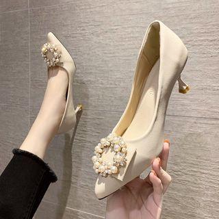 Stiletto Heel Faux Pearl Hoop Pumps