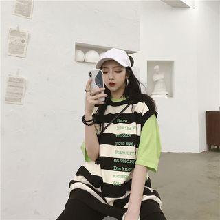 Striped Vest / Elbow-sleeve T-shirt
