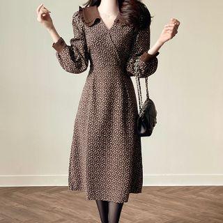 Collared Ditsy Flower Wrap Dress