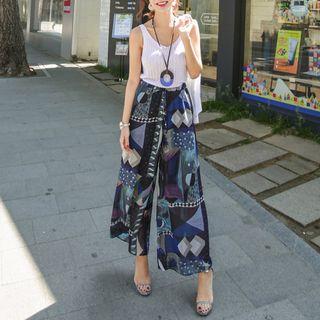 Patterned Chiffon Wide-leg Pants