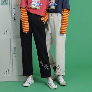Cartoon Print Straight-cut Pants
