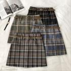 Color-block High-waist A-line Skirt With Belt