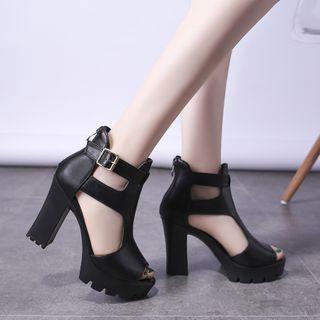 Platform Block Heel Zip Sandals