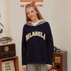 Sailor-collar Dumble-letter Sweater Navy Blue - One Size