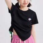 Short-sleeve Asymmetrical Drawstring Cropped T-shirt